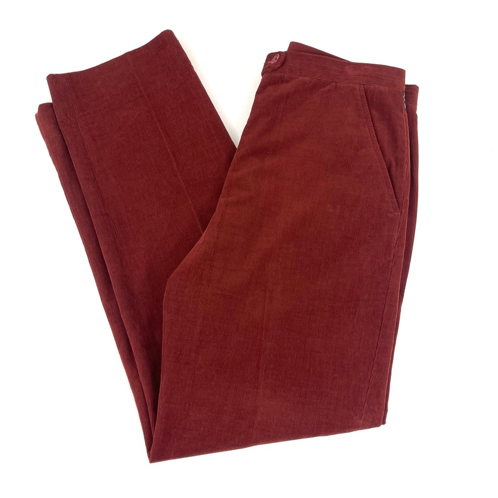 Faconnable Stretch Cotton Maroon High Waisted Straight Leg Corduroy Pants